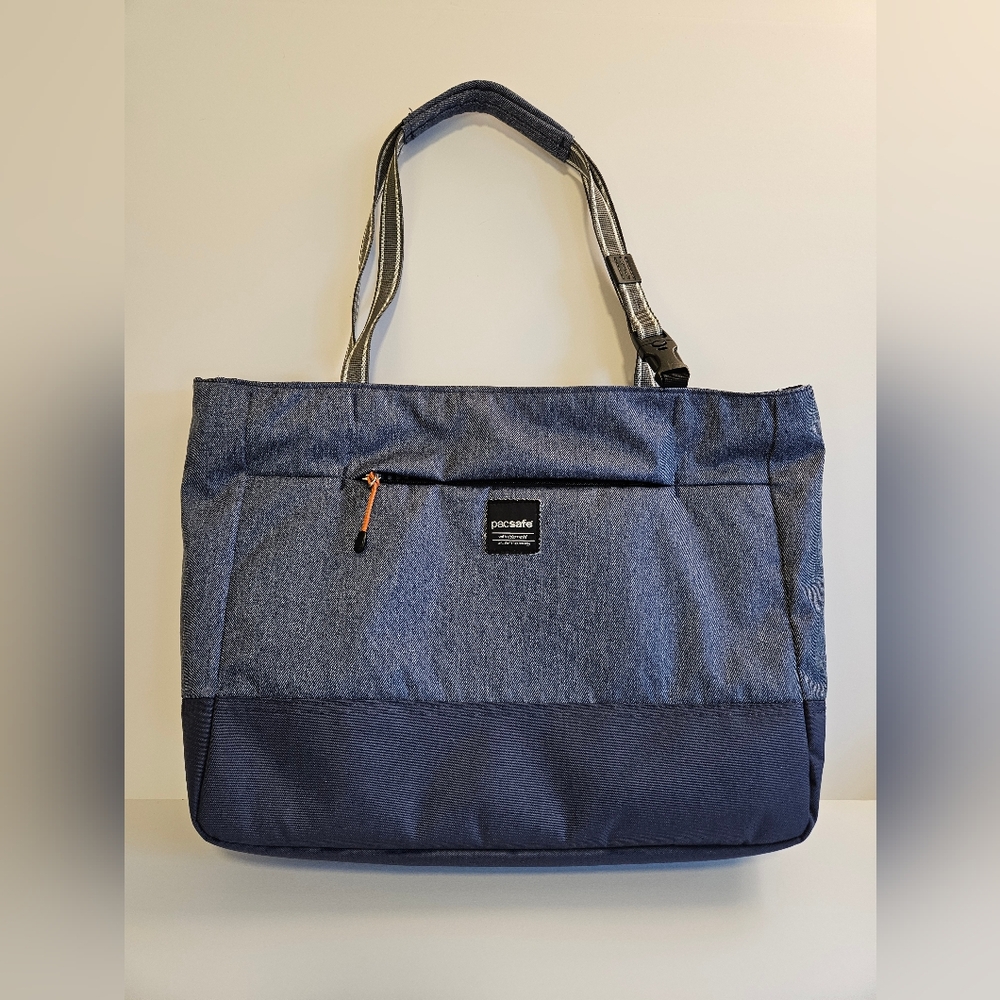Pacsafe Slingsafe Lx250 Anti-Theft Tote, Denim with laptop compartment.